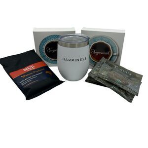 Sugarwish Mug Gift Pack Happiness Travel Tumbler Cup Mug 12oz + Tea + Coffee